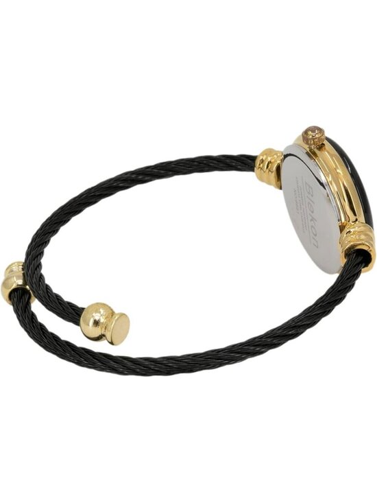Womens Black Gold Analog Quartz Elegant Cable Cuff Arabic Numbers Bracelet Watch main image 4